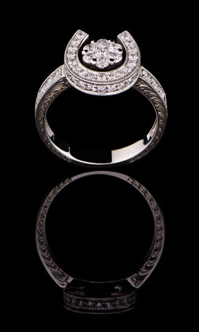 TMT Horse Shoe Ring 特注 Sterling Silver Horseshoe With Horse Head Ring (Size 11